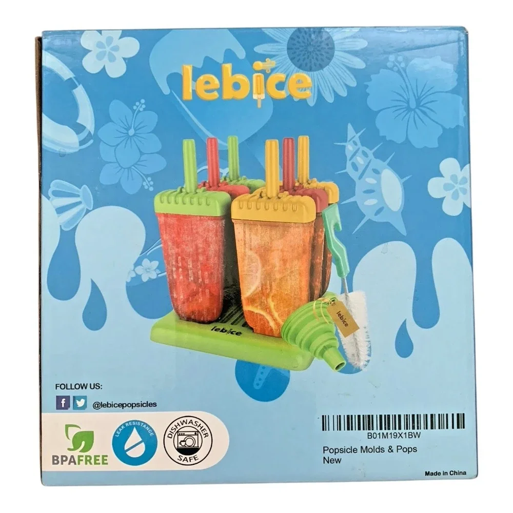 Lebice Popsicle Molds 6 Ice Pop Makers with Funnel‎ and Brush Kids DIY Snacks